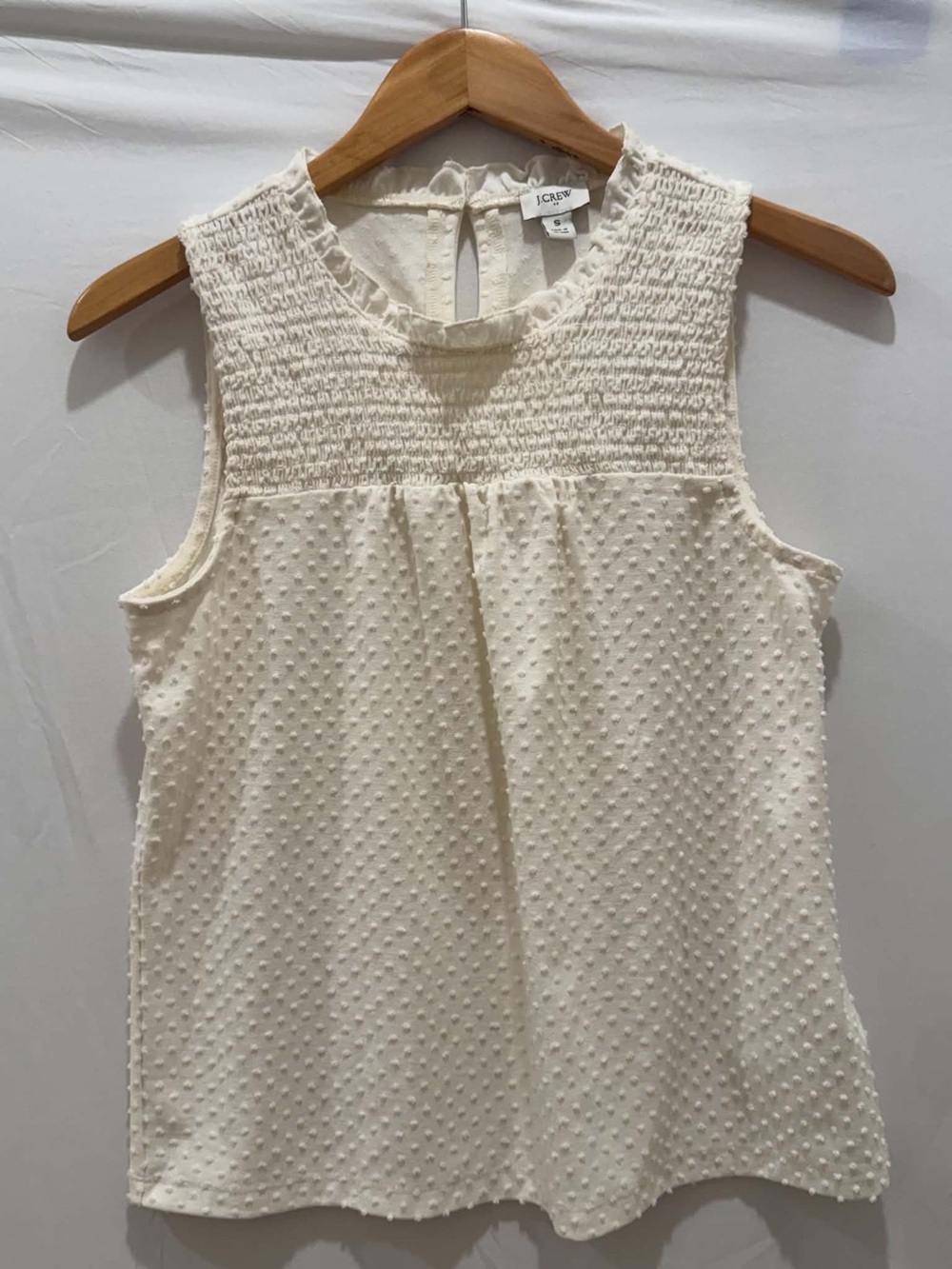 J. Crew Cream Swiss Dot Smocked Sleeveless Camisole Women's Ivory Size S
